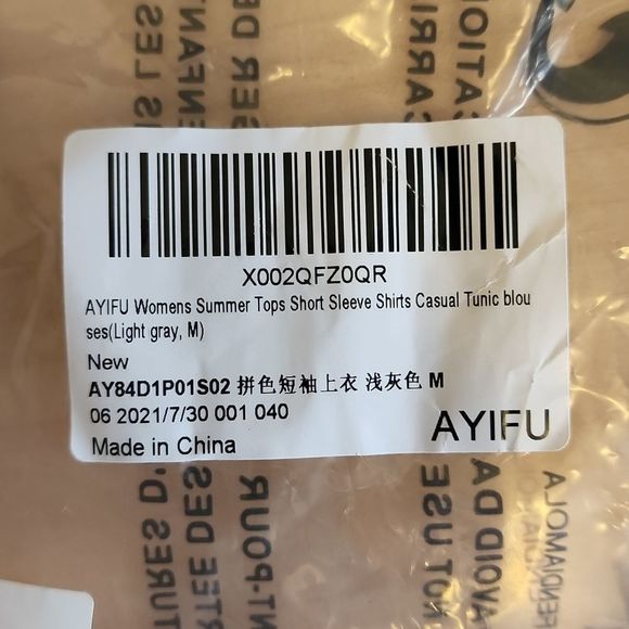 AYIFU Womens Short Sleeve Blouse, Light Grey, Asymmetric V-neck, Medium - Picture 9 of 9